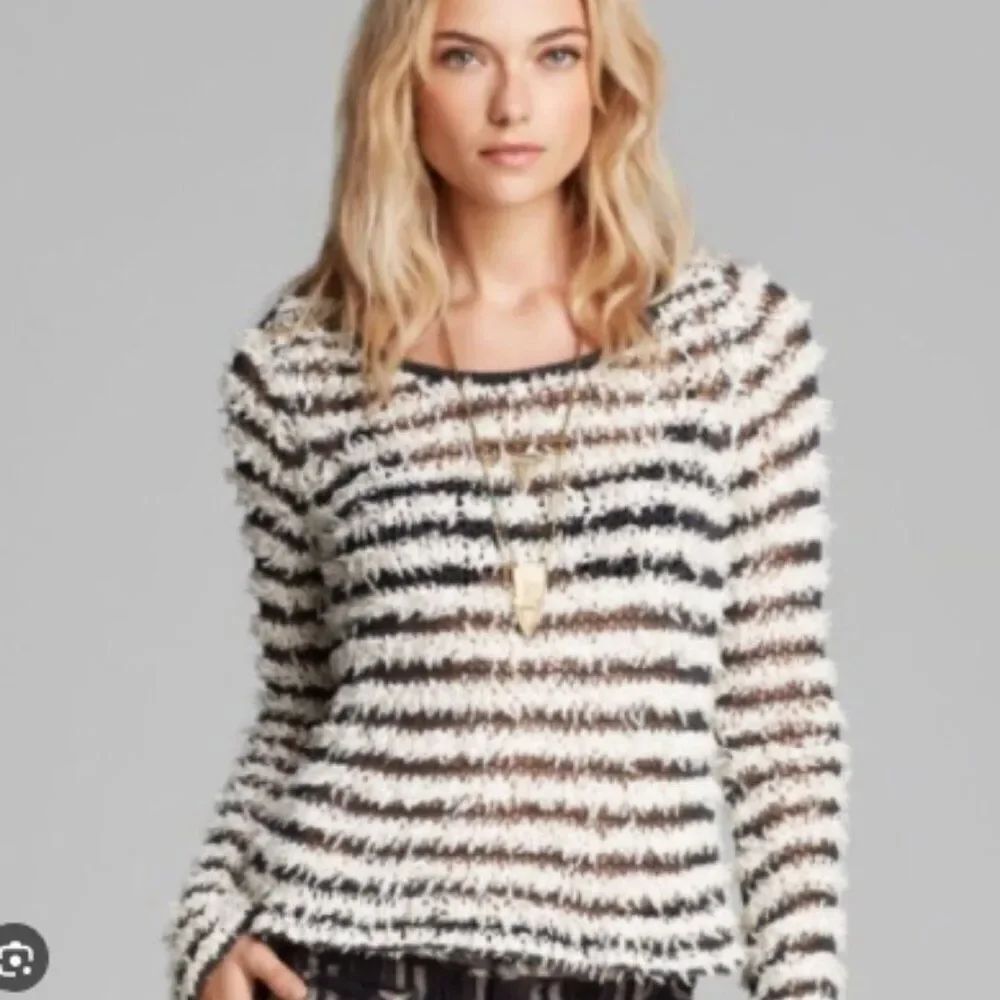 Free People Sweater Downy Stripe Pullover Bell Sleeve Ivory Combo Size S